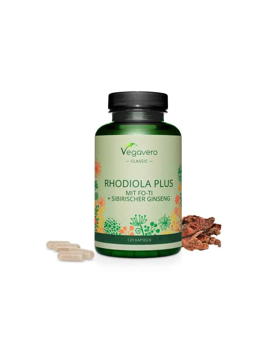 Rhodiola Plus mit Fo-Ti + Sibirischer Ginseng/ Златен корен + Фо-ти и Сибирски женшен - 120 капсули - 100% Vegan