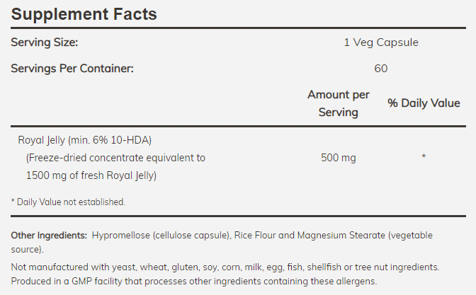 Royal Jelly 1500 mg - 60 capsules NOW - Image 2