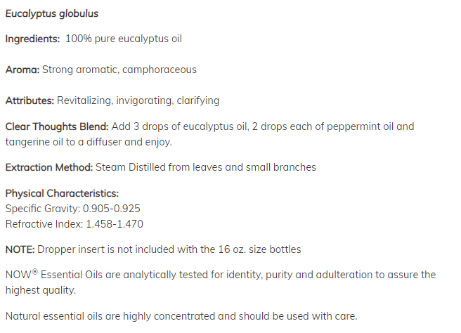Масло от евкалипт - Eucalyptus oil - 59 ml NOW - Image 2