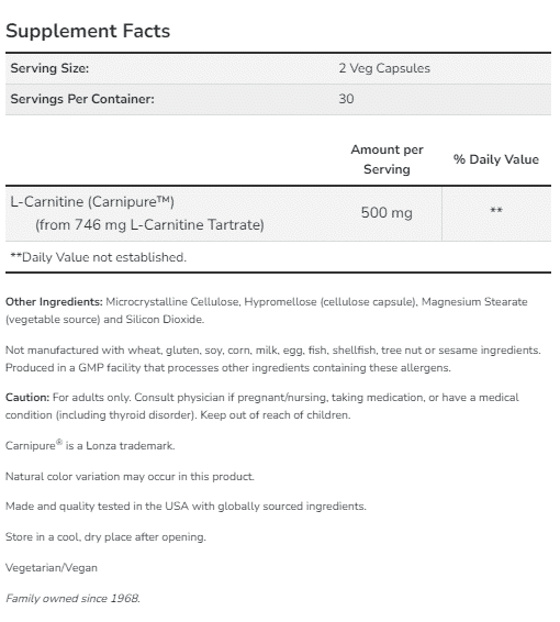L-CARNITINE 250 mg - 60 vcaps | NOW - Image 2